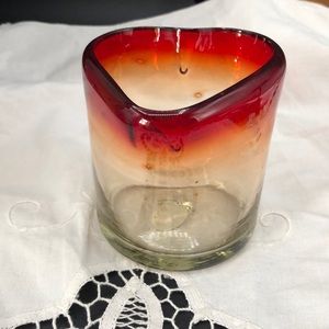 Red and Clear Hand Blown Heart Shape Vase Mexico